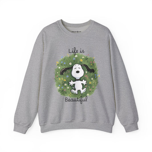 Snoopy 'Life Is Beautiful' Sweatshirt | Relaxing Snoopy Graphic Crewneck