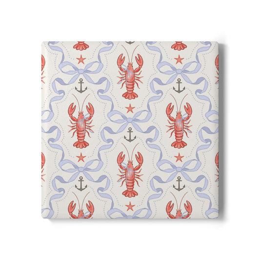Nautical Lobster Ceramic Coaster - Coastal Anchor Pattern Drink Coaster