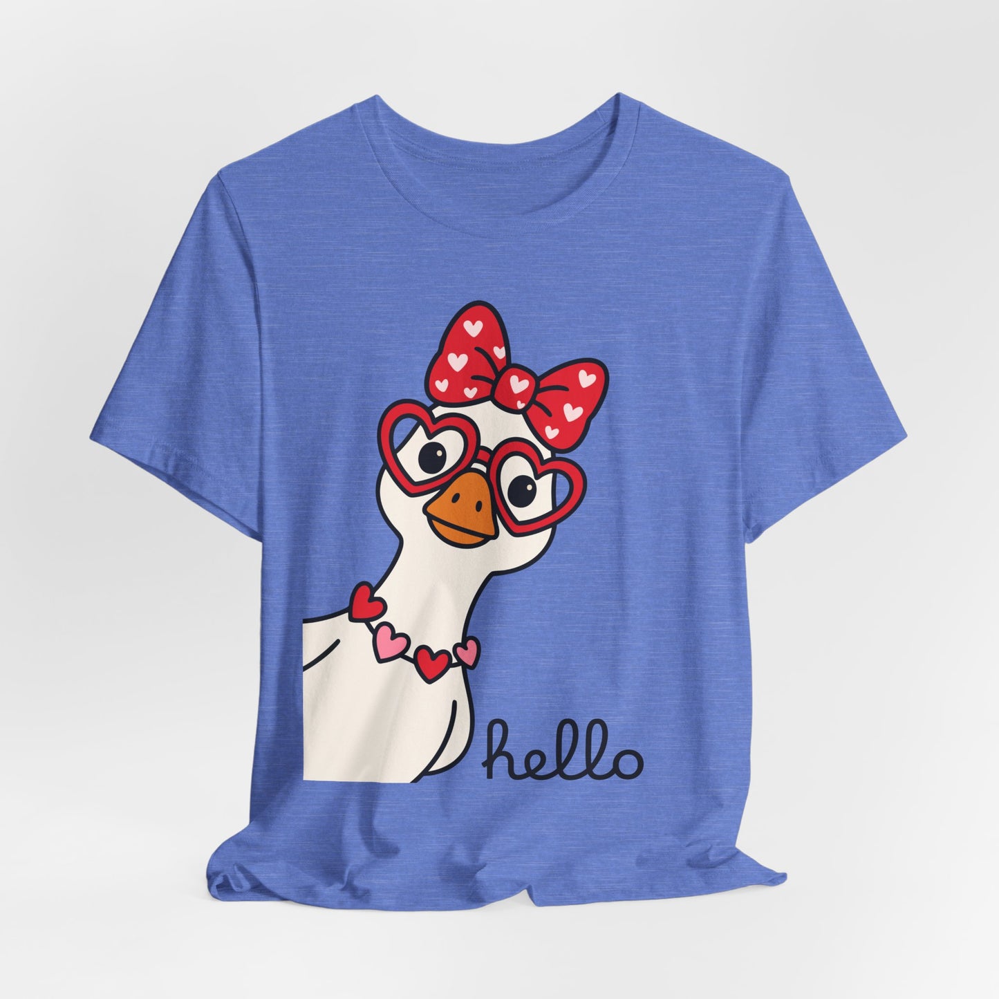 Valentine Goose Tee | Heart Glasses Bow Hello Graphic Shirt