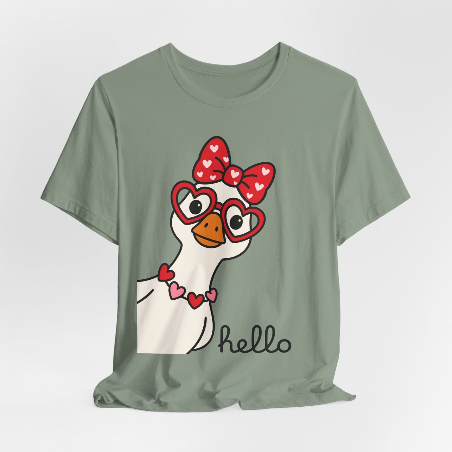 Valentine Goose Tee | Heart Glasses Bow Hello Graphic Shirt