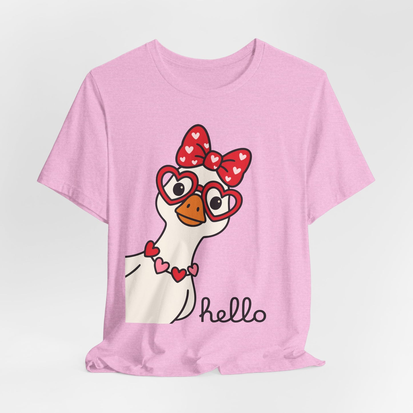 Valentine Goose Tee | Heart Glasses Bow Hello Graphic Shirt
