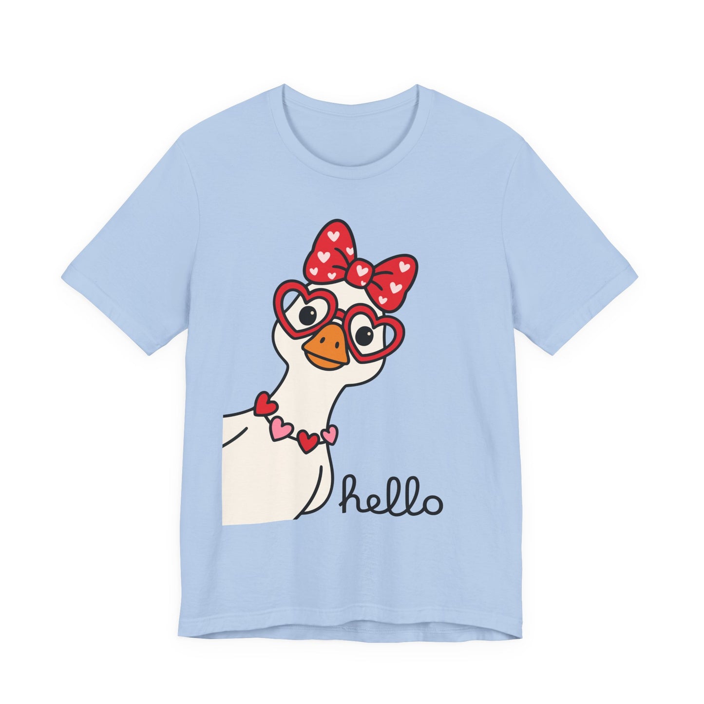 Valentine Goose Tee | Heart Glasses Bow Hello Graphic Shirt
