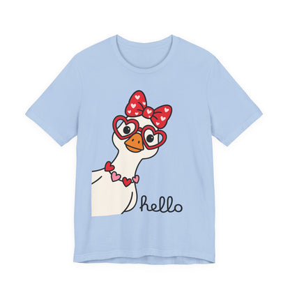 Valentine Goose Tee | Heart Glasses Bow Hello Graphic Shirt