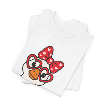 Valentine Goose Tee | Heart Glasses Bow Hello Graphic Shirt