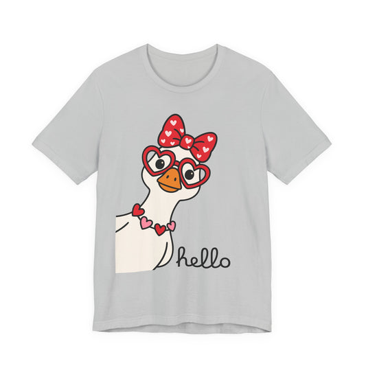 Valentine Goose Tee | Heart Glasses Bow Hello Graphic Shirt