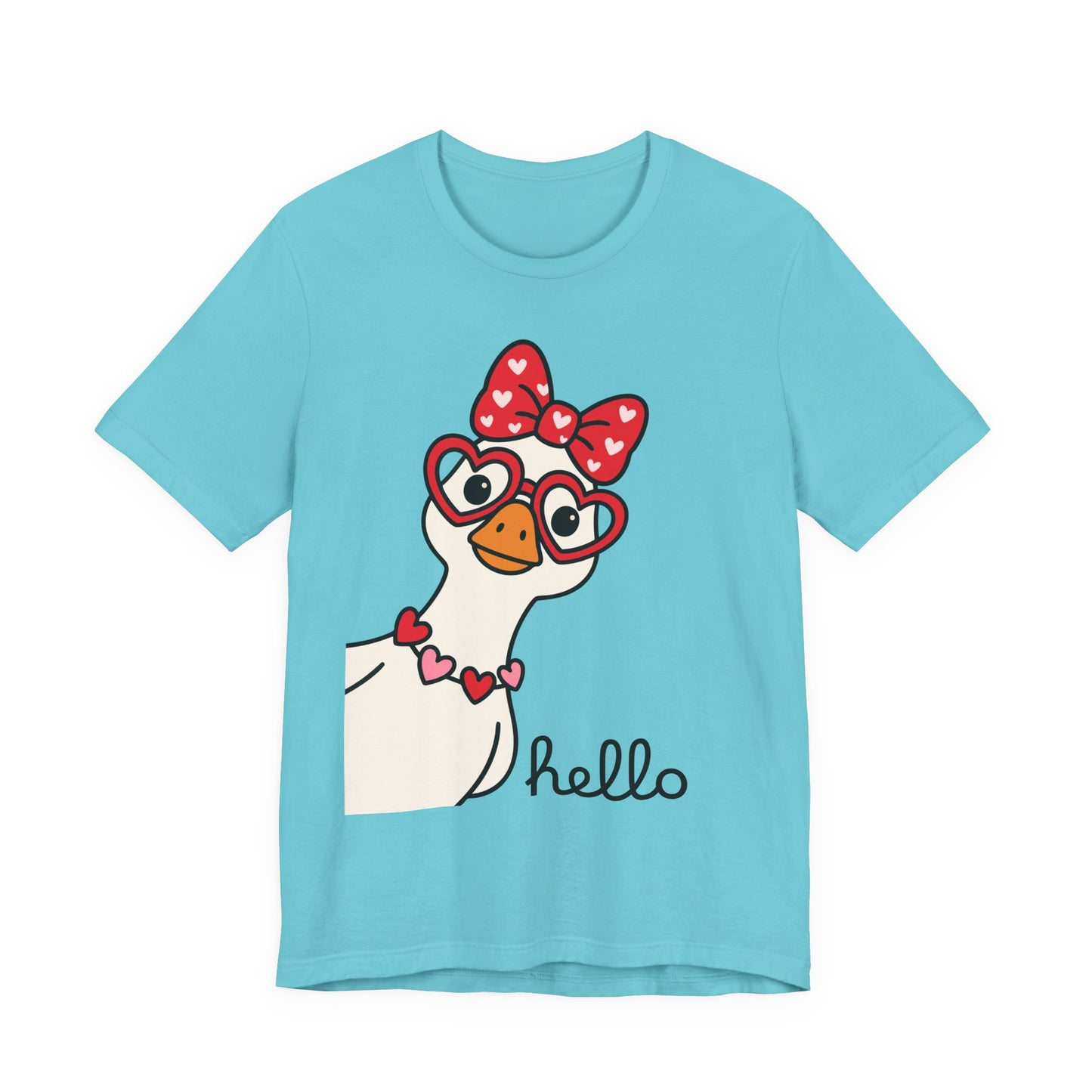 Valentine Goose Tee | Heart Glasses Bow Hello Graphic Shirt