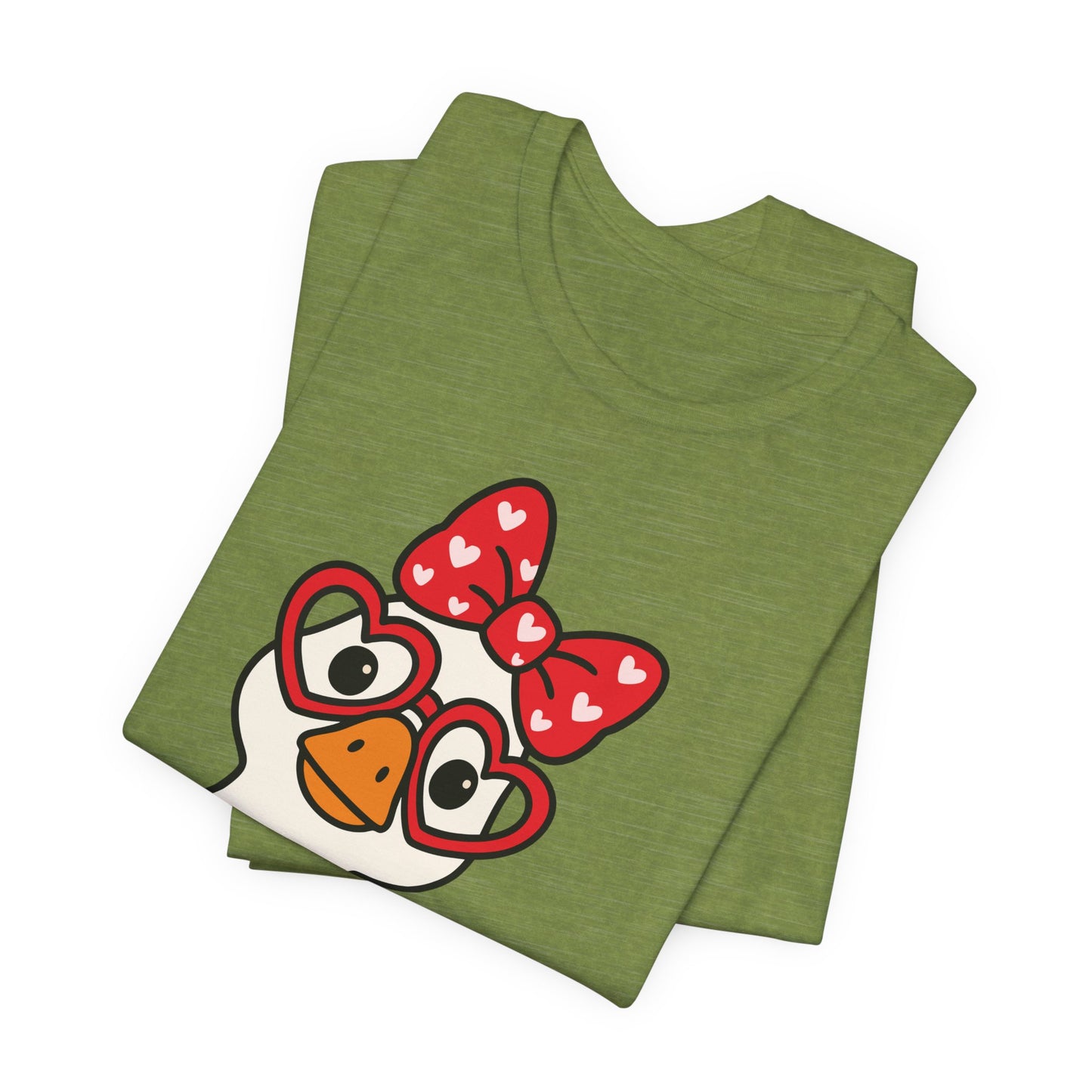 Valentine Goose Tee | Heart Glasses Bow Hello Graphic Shirt