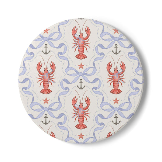 Nautical Lobster Ceramic Coaster - Coastal Anchor Pattern Drink Coaster