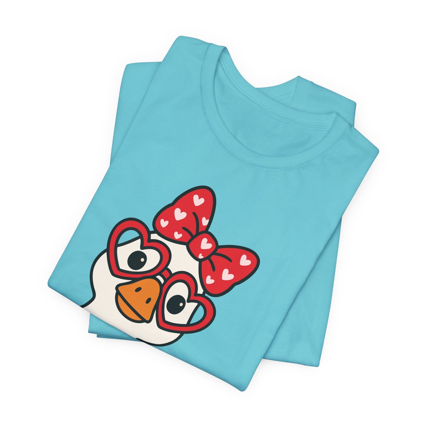 Valentine Goose Tee | Heart Glasses Bow Hello Graphic Shirt