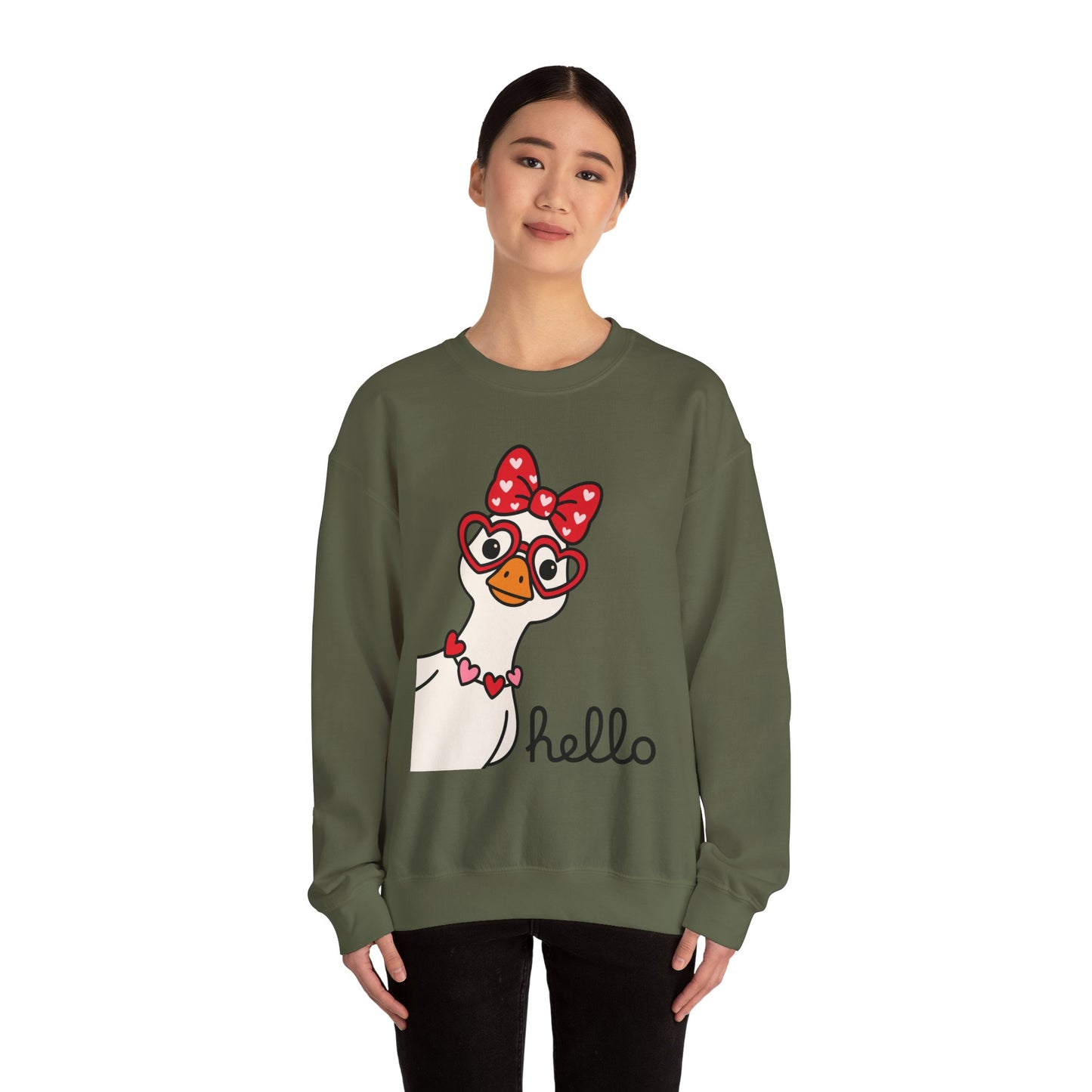 Goose with Heart Glasses sweatshirt | Hello graphic crewneck