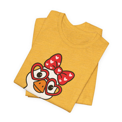 Valentine Goose Tee | Heart Glasses Bow Hello Graphic Shirt