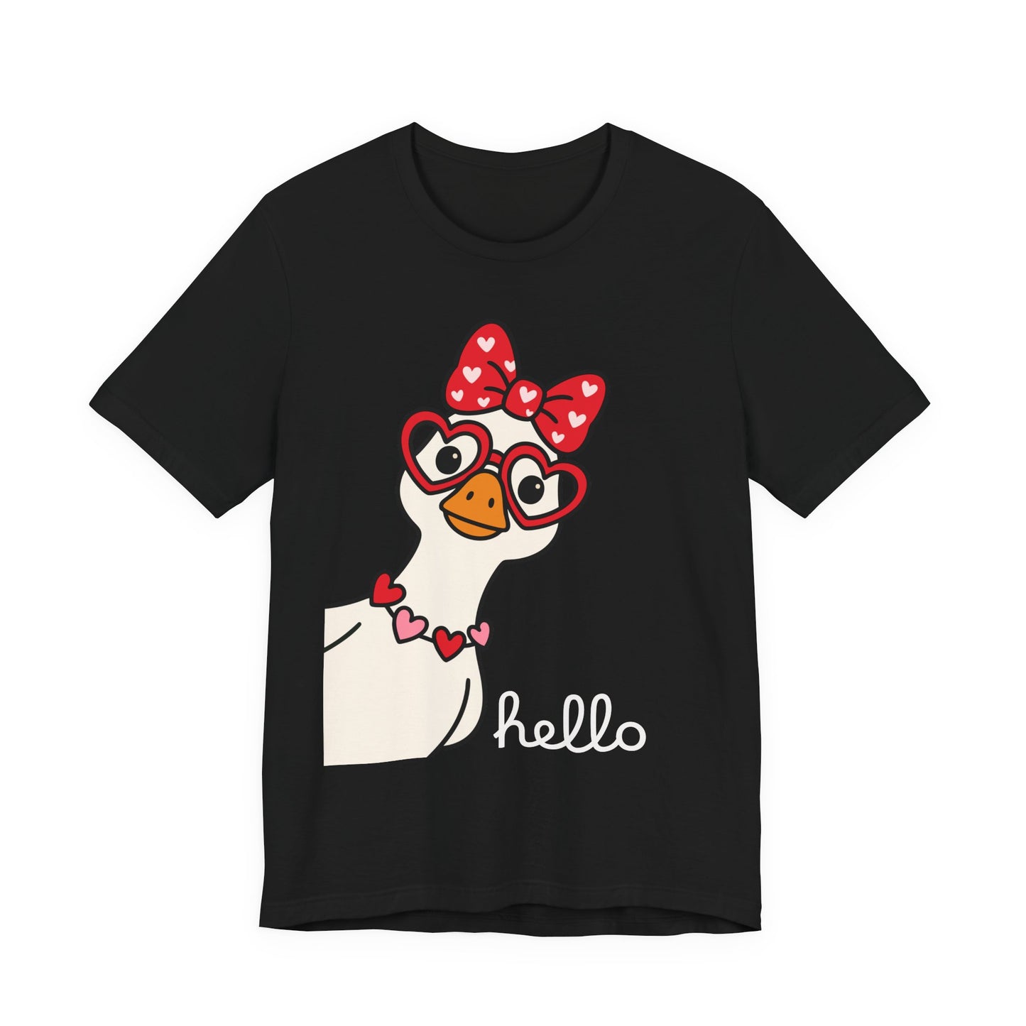 Valentine Goose Tee | Heart Glasses Bow Hello Graphic Shirt