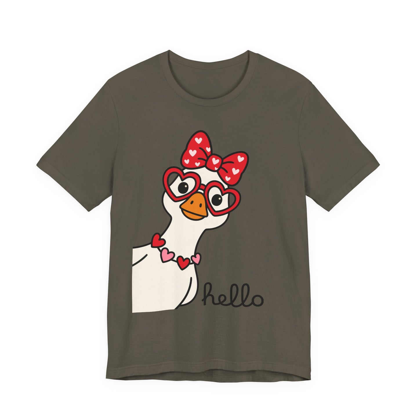 Valentine Goose Tee | Heart Glasses Bow Hello Graphic Shirt