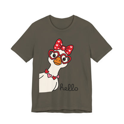 Valentine Goose Tee | Heart Glasses Bow Hello Graphic Shirt