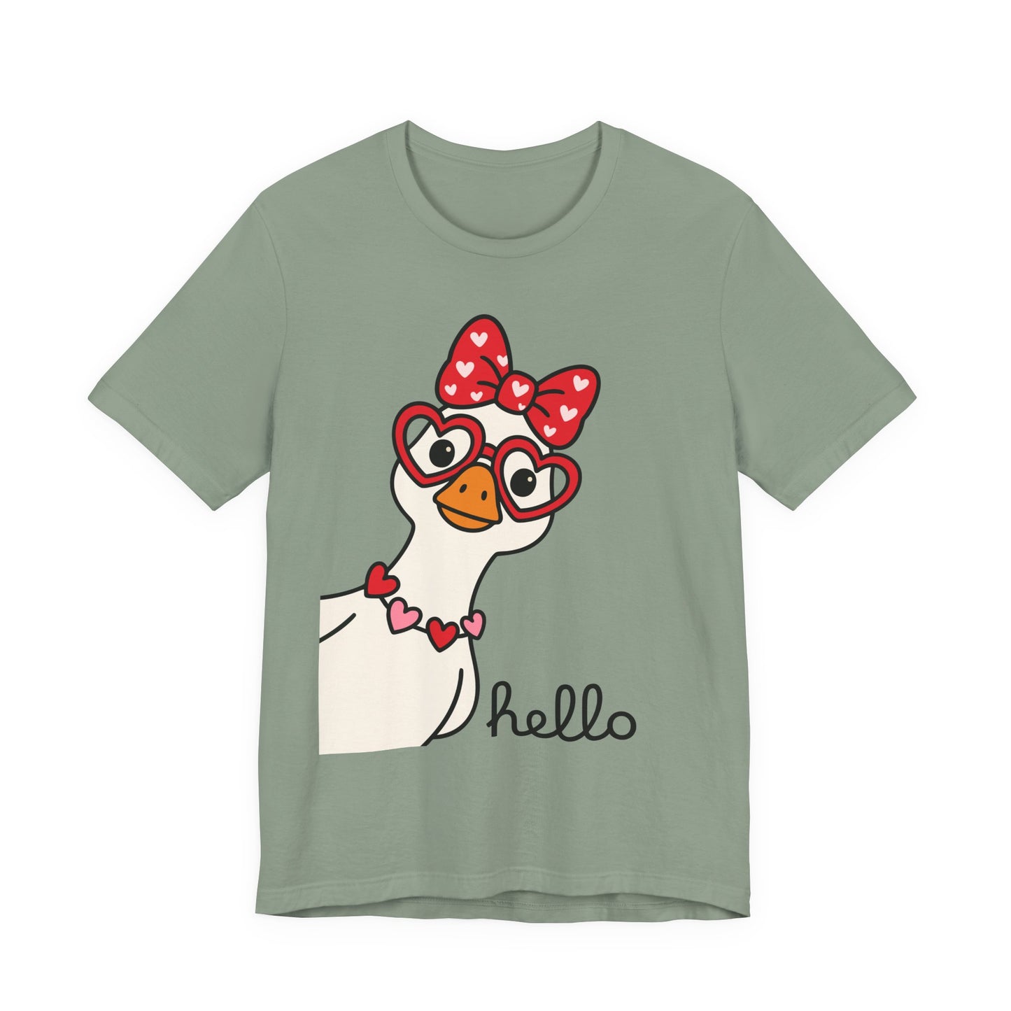 Valentine Goose Tee | Heart Glasses Bow Hello Graphic Shirt