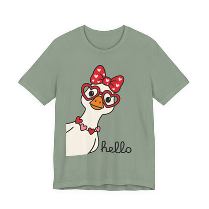 Valentine Goose Tee | Heart Glasses Bow Hello Graphic Shirt