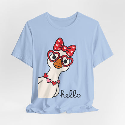 Valentine Goose Tee | Heart Glasses Bow Hello Graphic Shirt