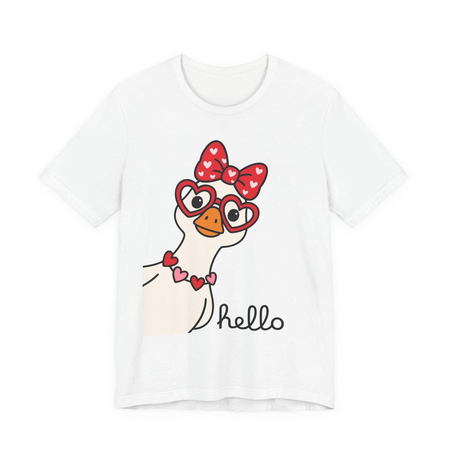 Valentine Goose Tee | Heart Glasses Bow Hello Graphic Shirt