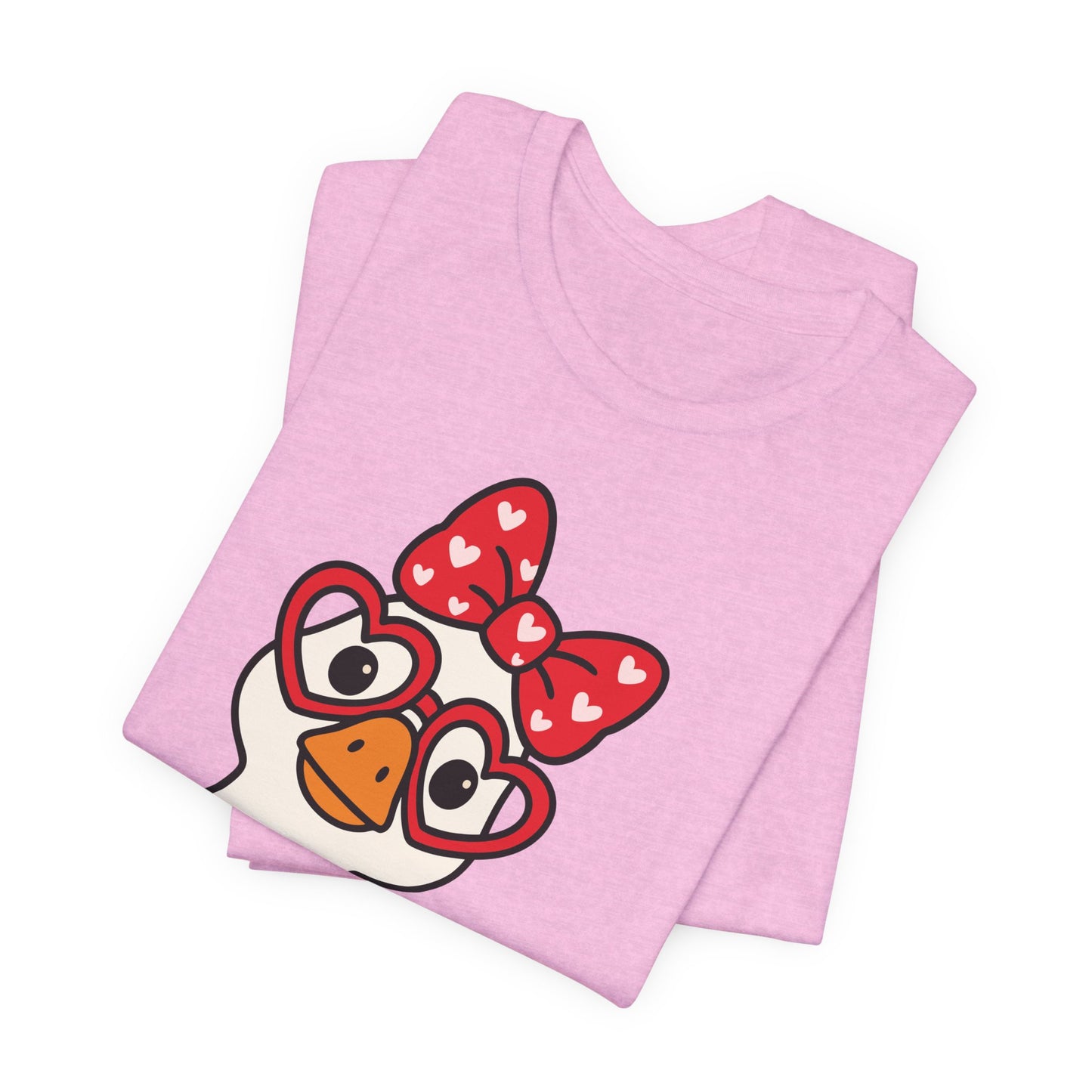 Valentine Goose Tee | Heart Glasses Bow Hello Graphic Shirt