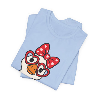 Valentine Goose Tee | Heart Glasses Bow Hello Graphic Shirt