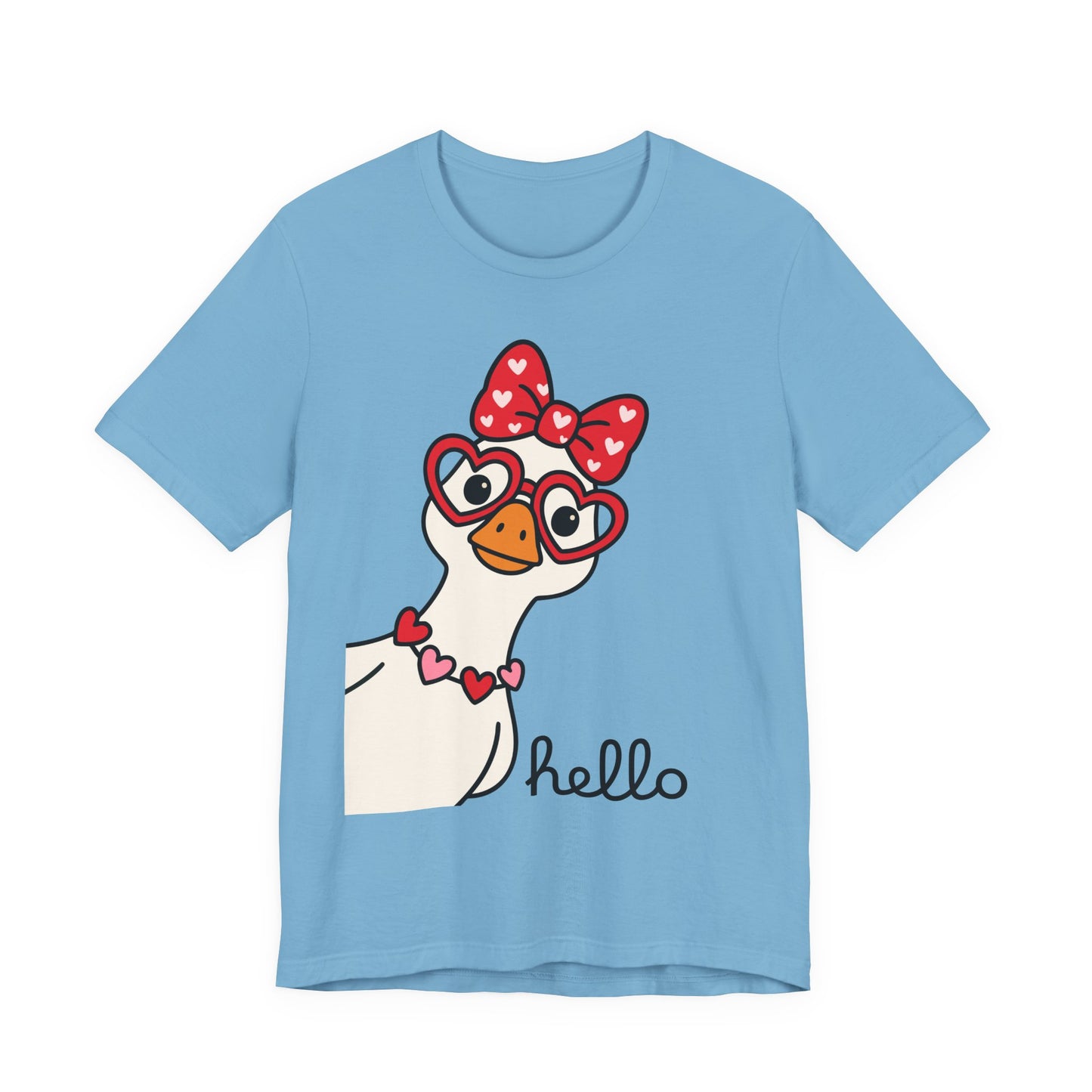 Valentine Goose Tee | Heart Glasses Bow Hello Graphic Shirt