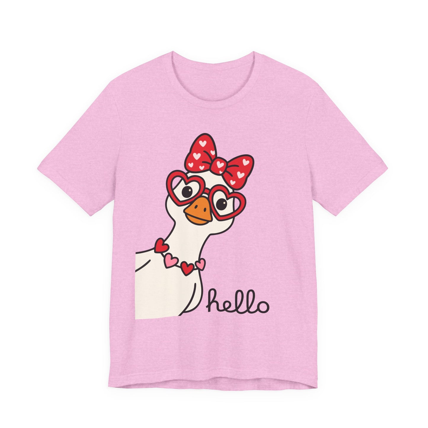 Valentine Goose Tee | Heart Glasses Bow Hello Graphic Shirt