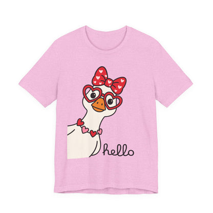 Valentine Goose Tee | Heart Glasses Bow Hello Graphic Shirt