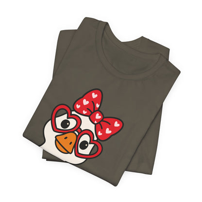 Valentine Goose Tee | Heart Glasses Bow Hello Graphic Shirt