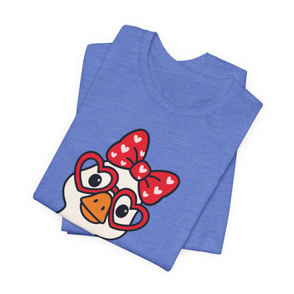 Valentine Goose Tee | Heart Glasses Bow Hello Graphic Shirt