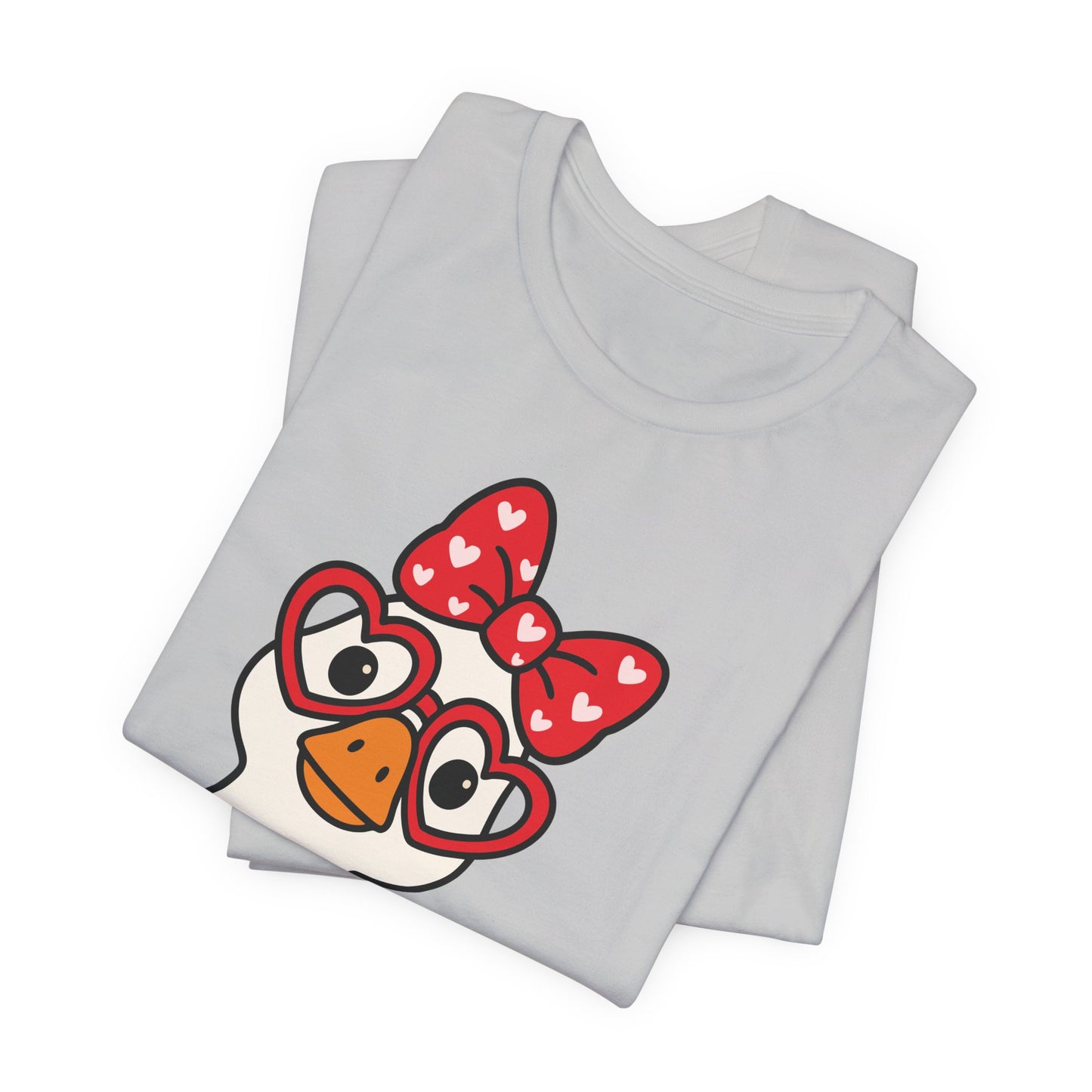 Valentine Goose Tee | Heart Glasses Bow Hello Graphic Shirt