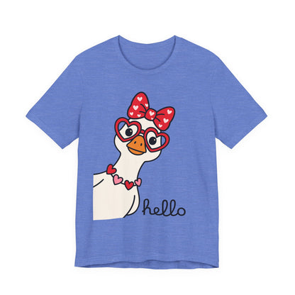 Valentine Goose Tee | Heart Glasses Bow Hello Graphic Shirt
