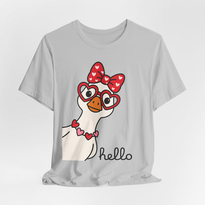 Valentine Goose Tee | Heart Glasses Bow Hello Graphic Shirt