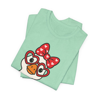 Valentine Goose Tee | Heart Glasses Bow Hello Graphic Shirt