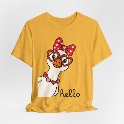 Valentine Goose Tee | Heart Glasses Bow Hello Graphic Shirt