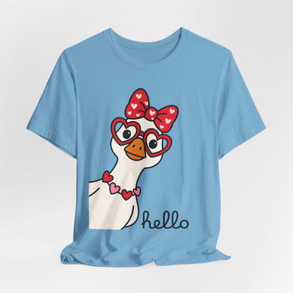 Valentine Goose Tee | Heart Glasses Bow Hello Graphic Shirt