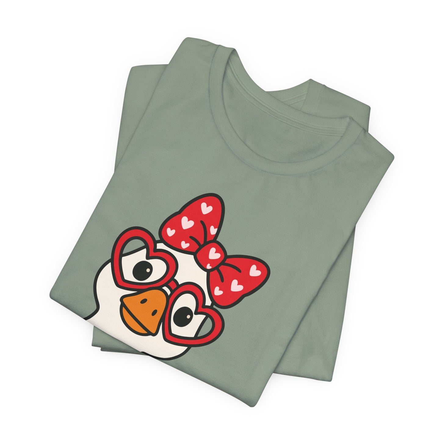Valentine Goose Tee | Heart Glasses Bow Hello Graphic Shirt